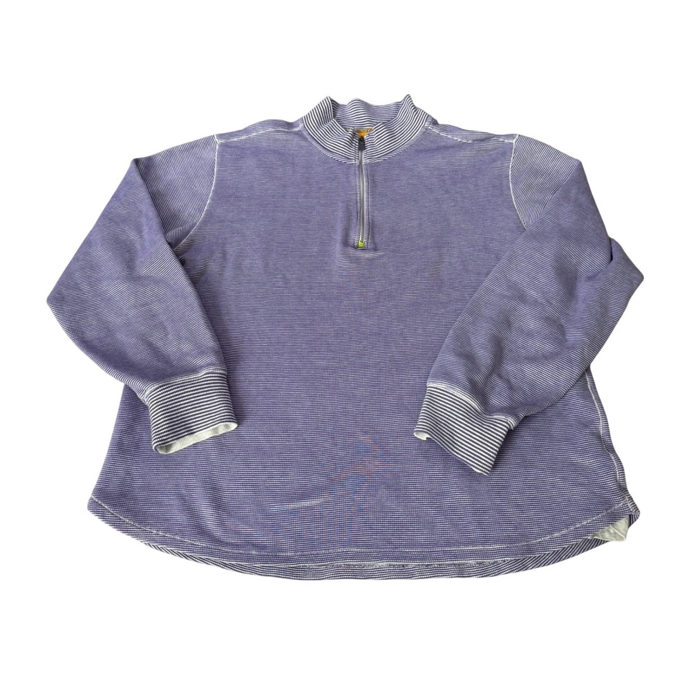 Robert Graham Purple Striped Waffle Knit ‎ Quarter Zip Office Preppy Academia XL